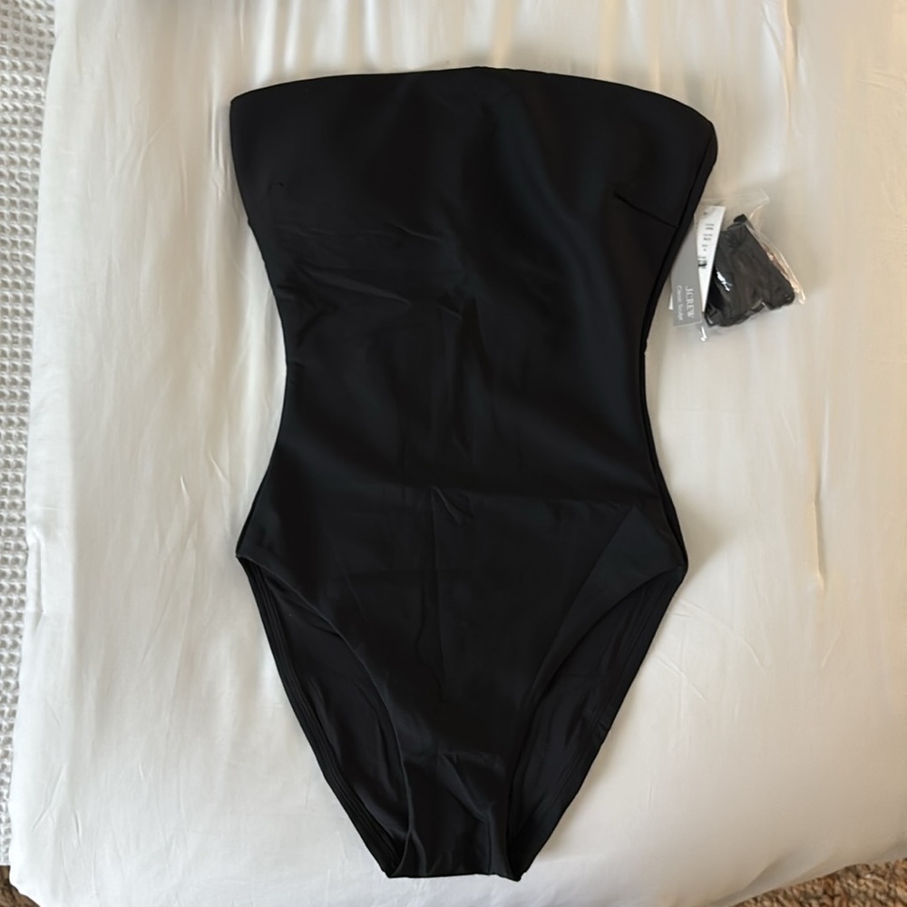 NWT J Crew Black Gemma bandeau strapless one-piece swimsuit in Classic Sculpt - Picture 4 of 9